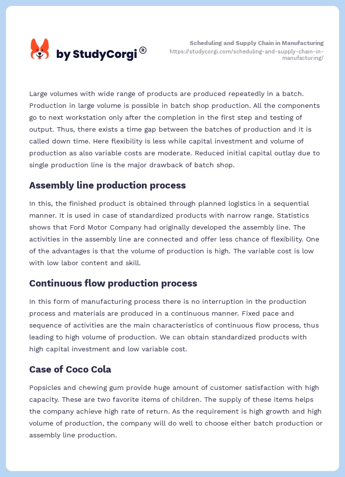Scheduling and Supply Chain in Manufacturing. Page 2