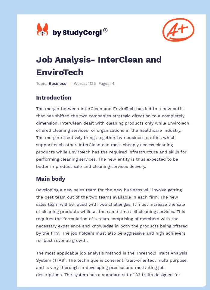 Job Analysis- InterClean and EnviroTech. Page 1