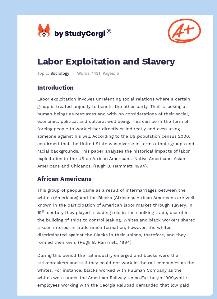 Labor Exploitation and Slavery. Page 1