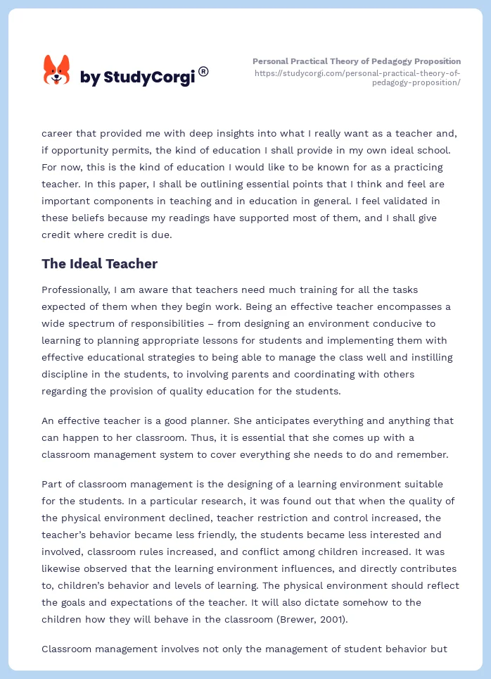 Personal Practical Theory of Pedagogy Proposition. Page 2