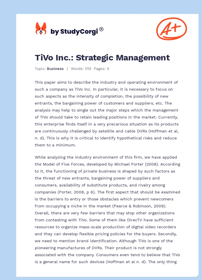 TiVo Inc.: Strategic Management. Page 1