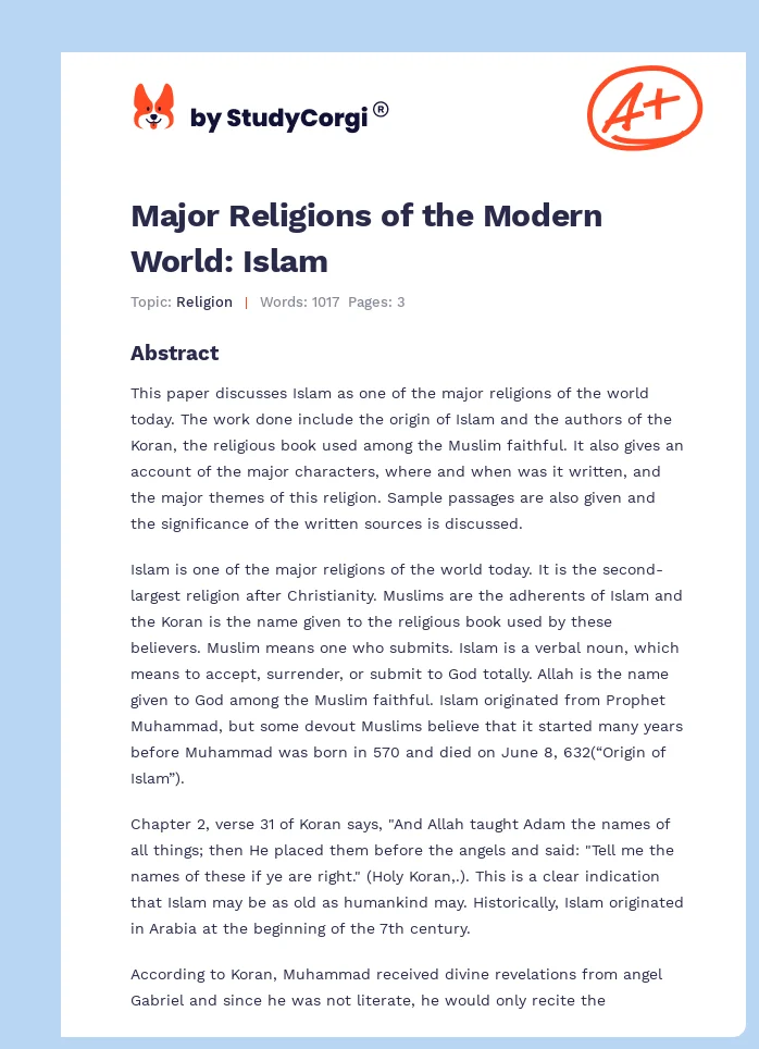 Major Religions of the Modern World: Islam. Page 1