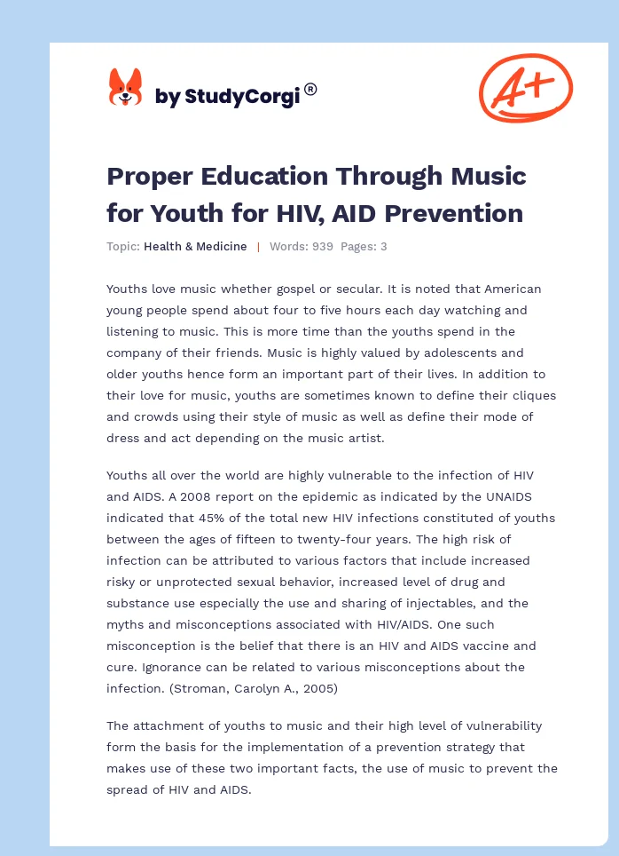 Proper Education Through Music for Youth for HIV, AID Prevention. Page 1