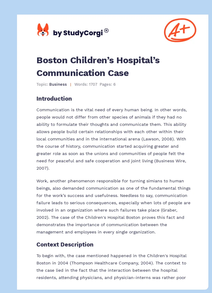 Boston Children’s Hospital’s Communication Case. Page 1