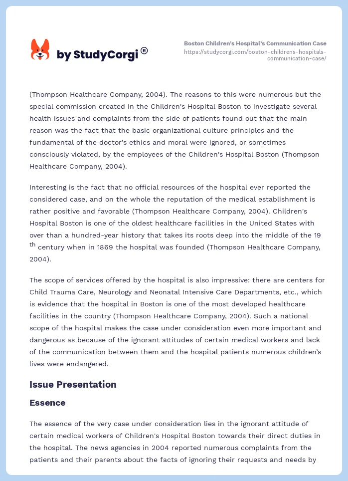 Boston Children’s Hospital’s Communication Case. Page 2