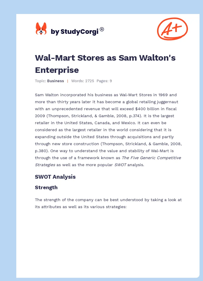 Wal-Mart Stores as Sam Walton's Enterprise. Page 1