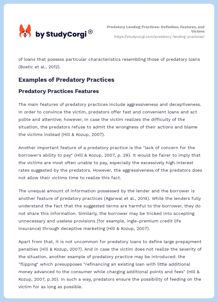 Predatory Lending Practices: Definition, Features, and Victims. Page 2