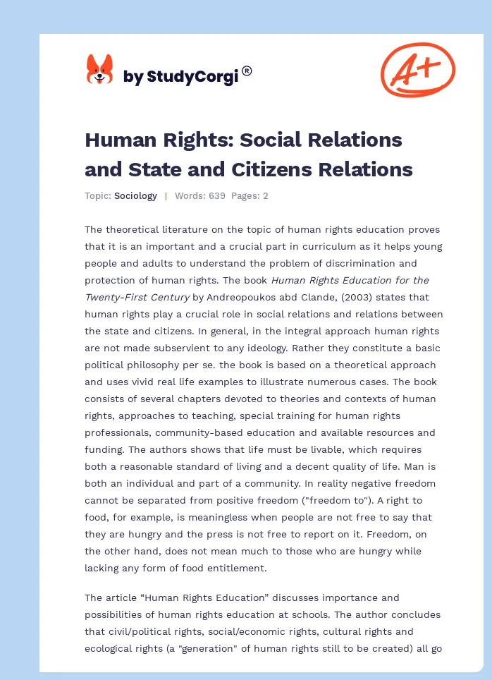 Human Rights: Social Relations and State and Citizens Relations. Page 1