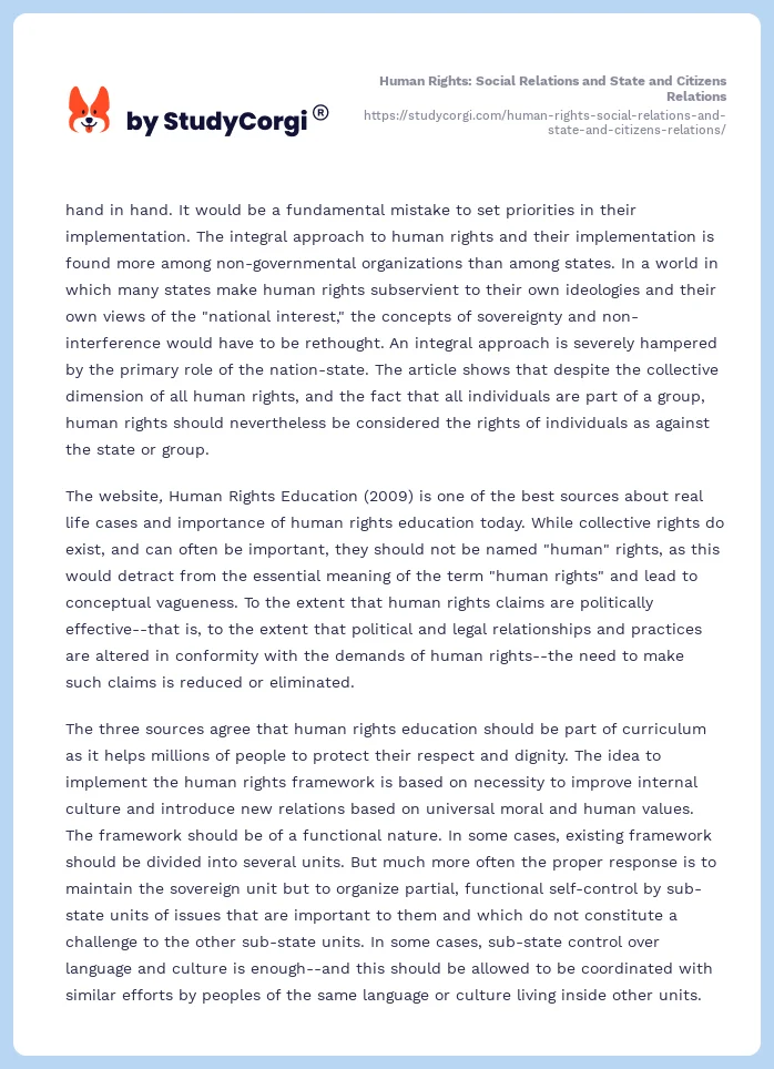 Human Rights: Social Relations and State and Citizens Relations. Page 2