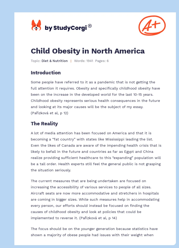 Child Obesity in North America. Page 1