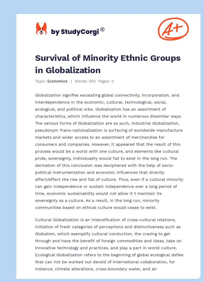 Survival of Minority Ethnic Groups in Globalization. Page 1