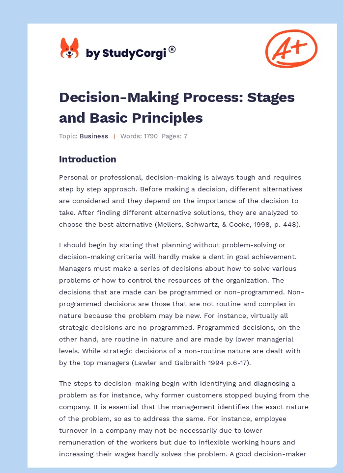 Decision-Making Process: Stages and Basic Principles. Page 1