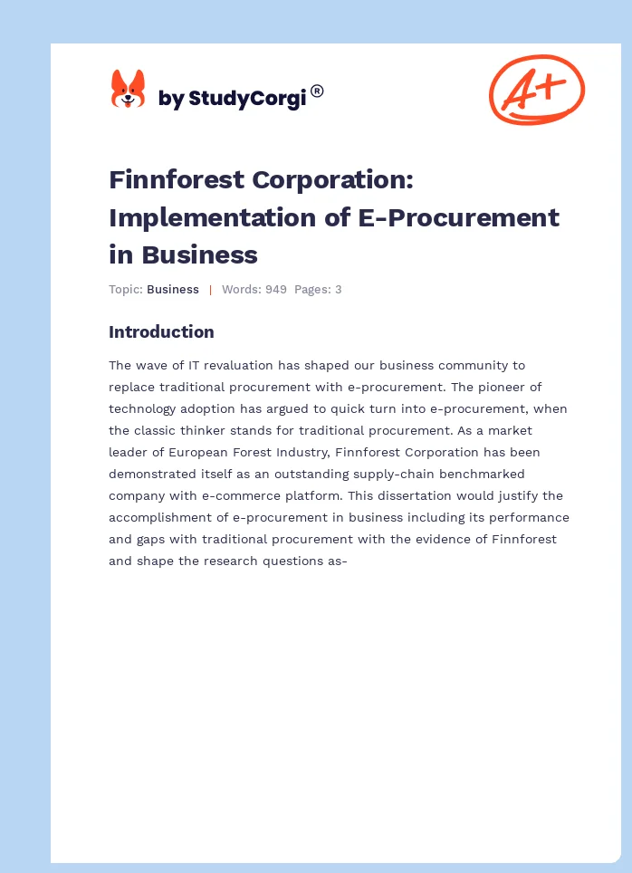 Finnforest Corporation: Implementation of E-Procurement in Business. Page 1
