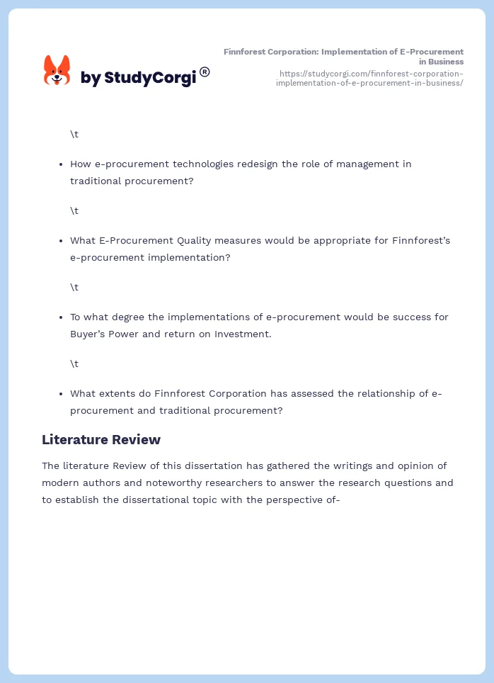 Finnforest Corporation: Implementation of E-Procurement in Business. Page 2