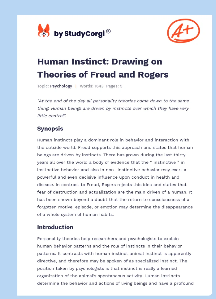 Human Instinct: Drawing on Theories of Freud and Rogers. Page 1