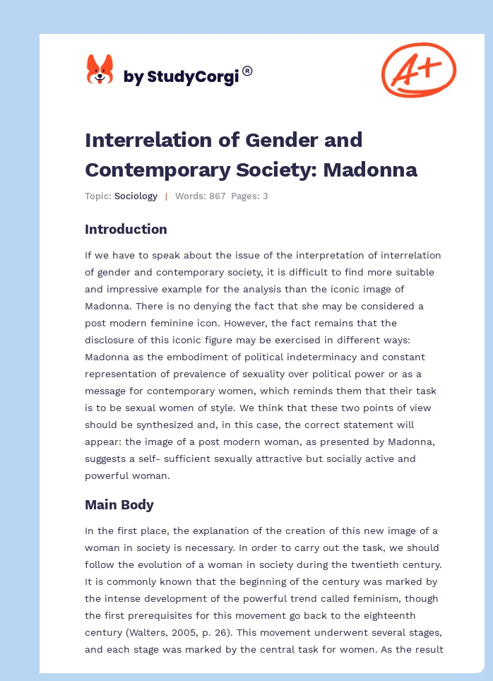 Interrelation of Gender and Contemporary Society: Madonna. Page 1