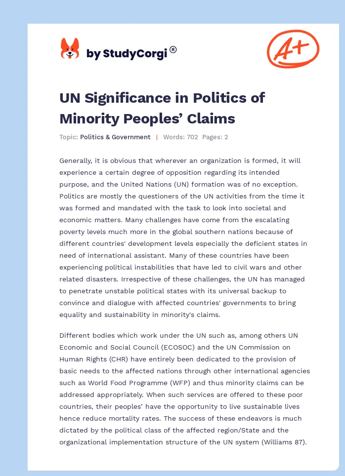 UN Significance in Politics of Minority Peoples’ Claims. Page 1