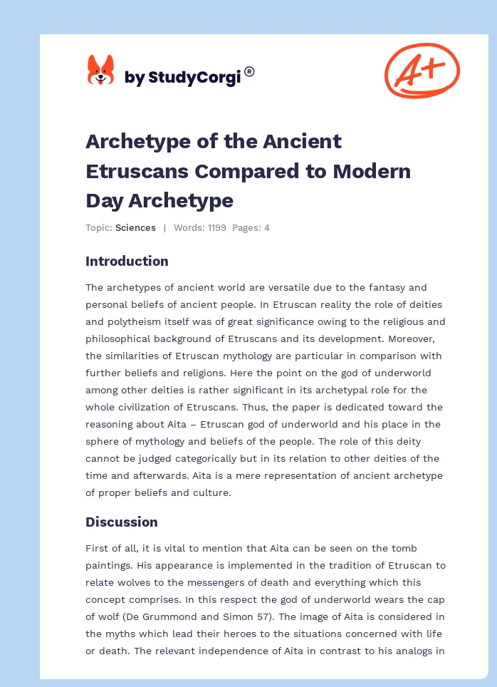 Archetype of the Ancient Etruscans Compared to Modern Day Archetype. Page 1