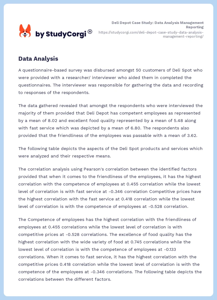 Deli Depot Case Study: Data Analysis Management Reporting. Page 2
