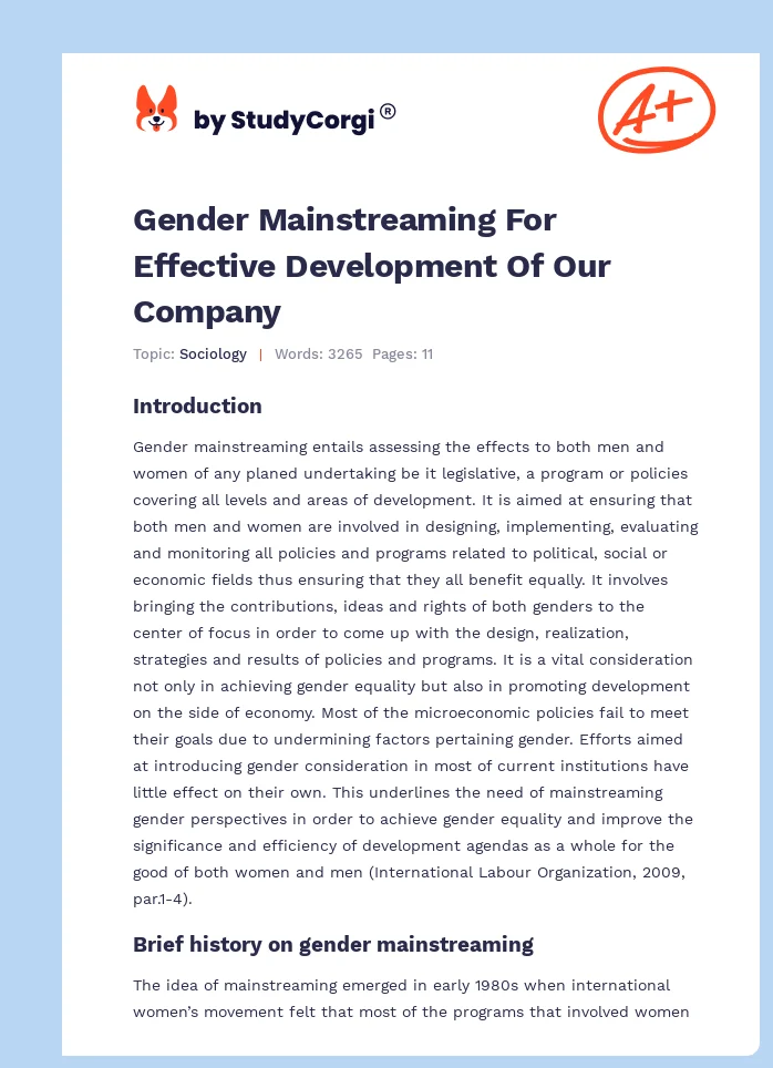 Gender Mainstreaming For Effective Development Of Our Company. Page 1