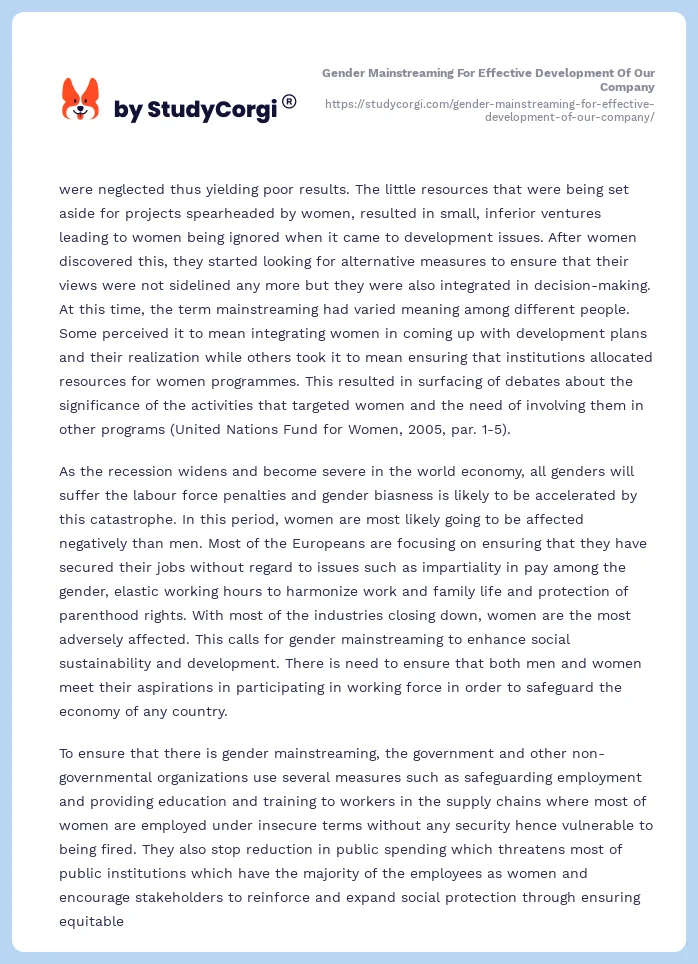 Gender Mainstreaming For Effective Development Of Our Company. Page 2