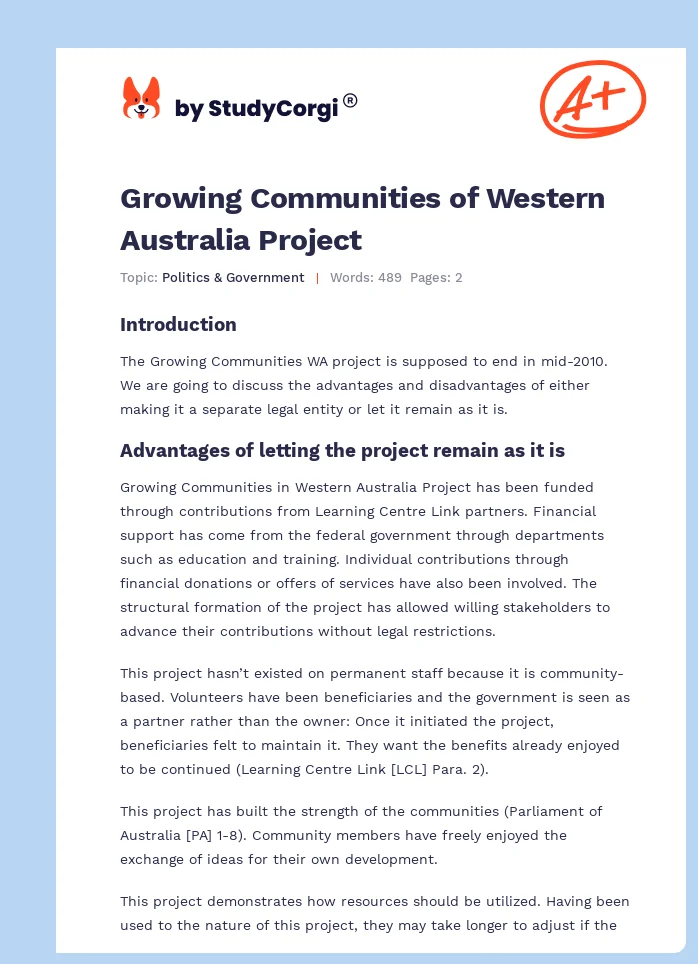 Growing Communities of Western Australia Project. Page 1