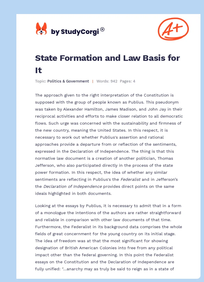 State Formation and Law Basis for It. Page 1
