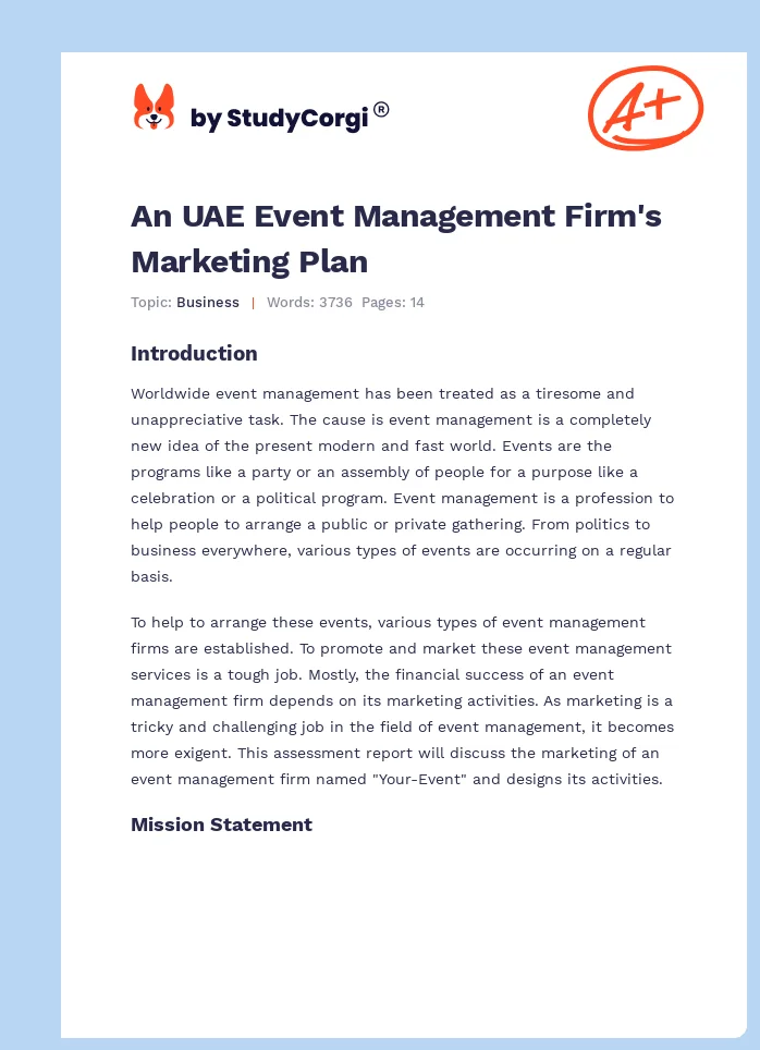 An UAE Event Management Firm's Marketing Plan. Page 1