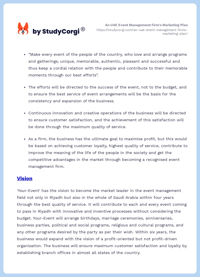 An UAE Event Management Firm's Marketing Plan. Page 2