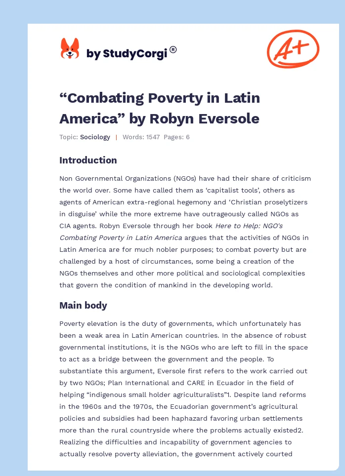 “Combating Poverty in Latin America” by Robyn Eversole. Page 1