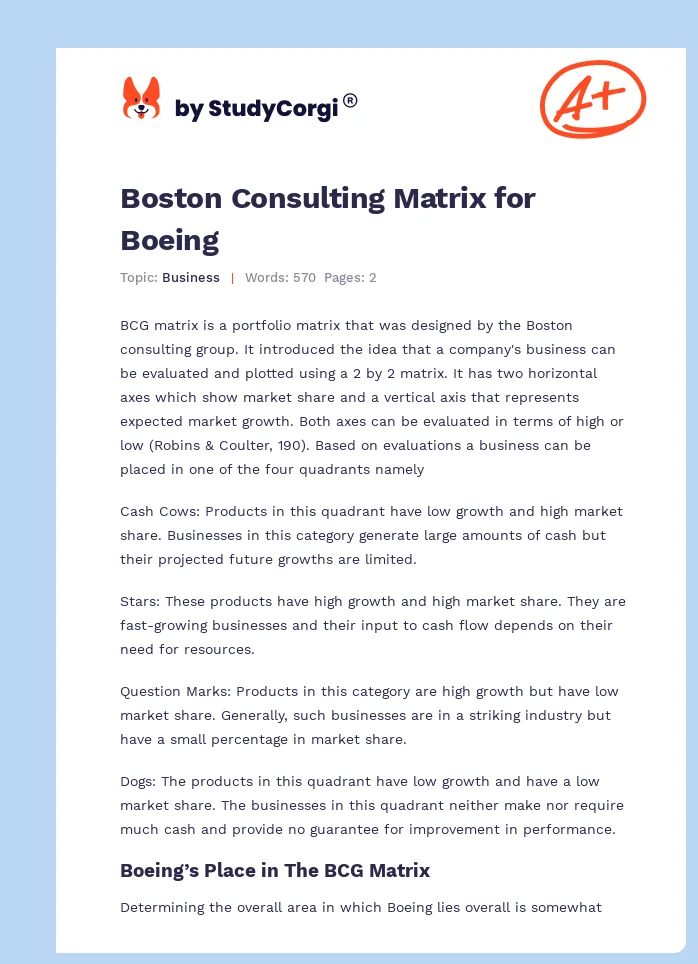 Boston Consulting Matrix for Boeing. Page 1