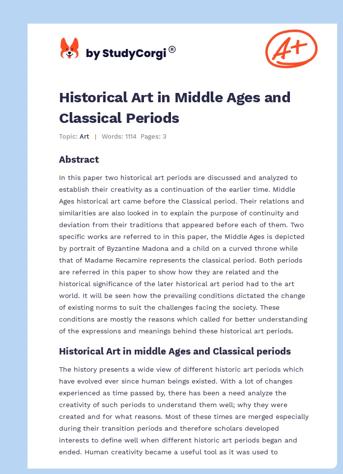 Historical Art in Middle Ages and Classical Periods. Page 1