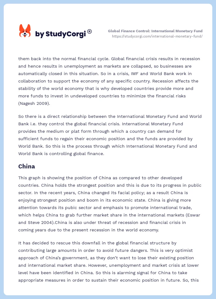 Global Finance Control: International Monetary Fund. Page 2