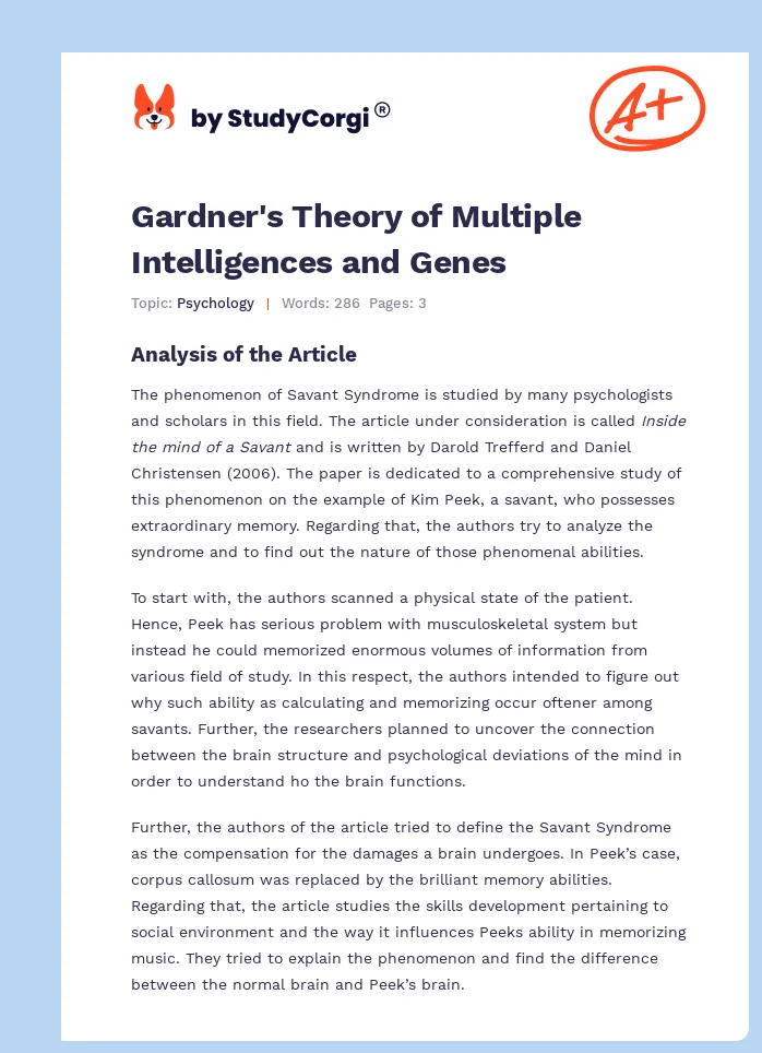 Gardner's Theory of Multiple Intelligences and Genes. Page 1