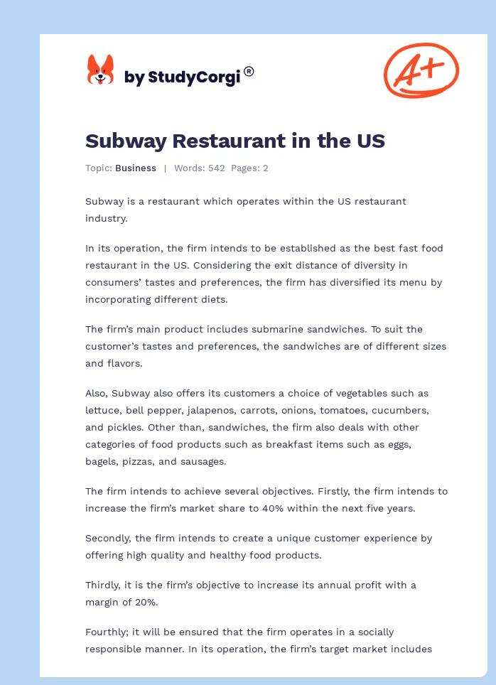 Subway Restaurant in the US. Page 1