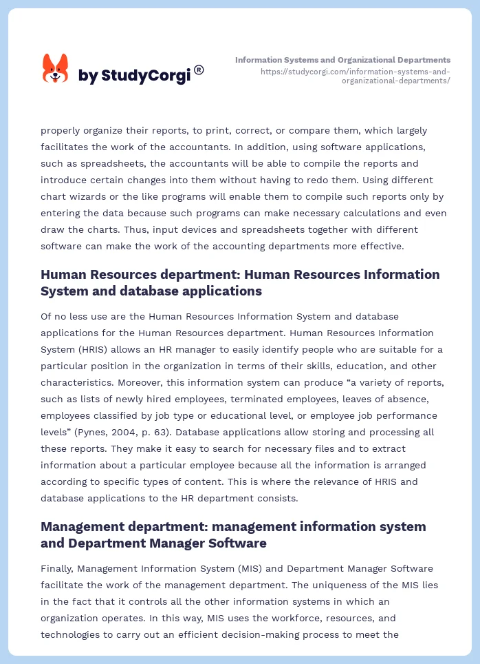 Information Systems and Organizational Departments. Page 2
