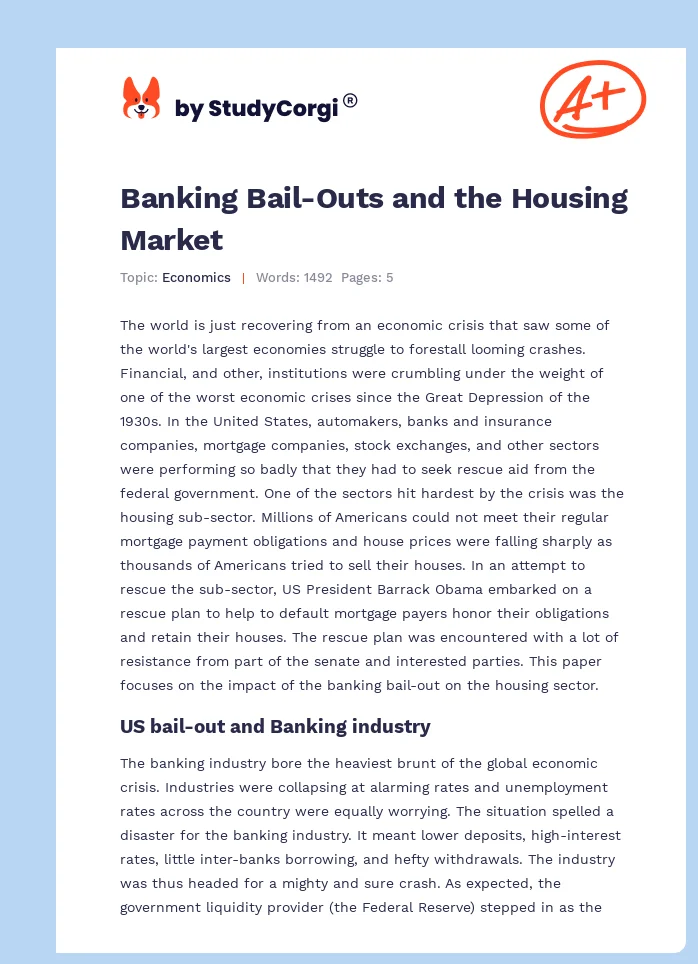Banking Bail-Outs and the Housing Market. Page 1