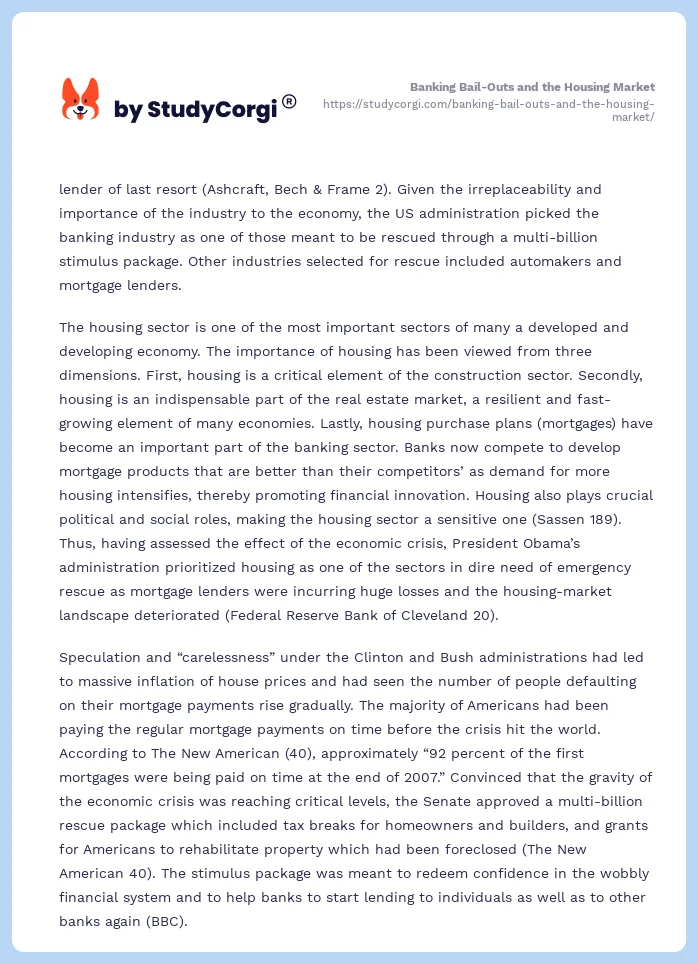 Banking Bail-Outs and the Housing Market. Page 2
