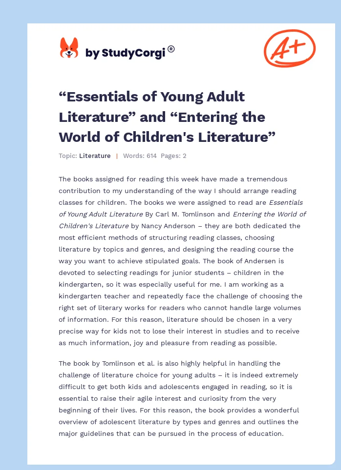 “Essentials of Young Adult Literature” and “Entering the World of Children's Literature”. Page 1