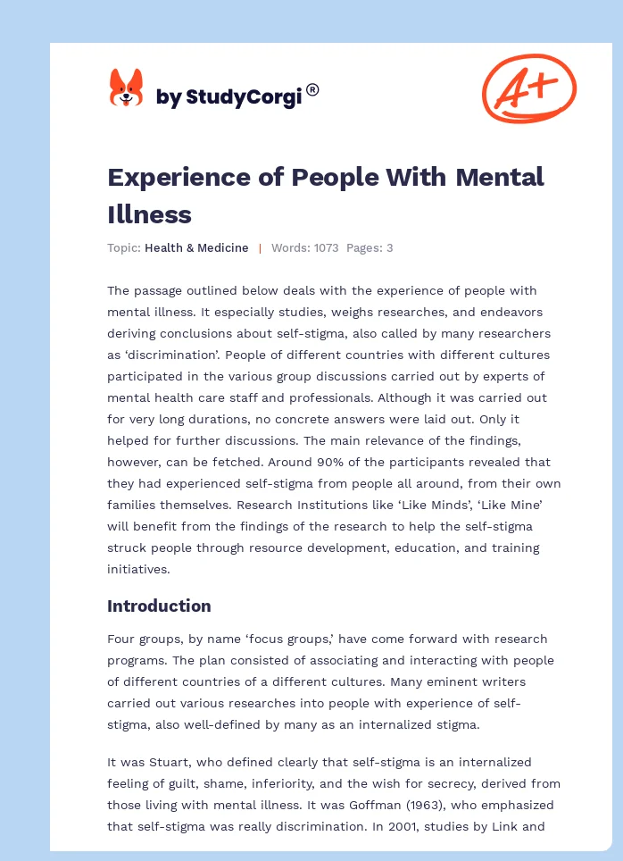 Experience of People With Mental Illness. Page 1
