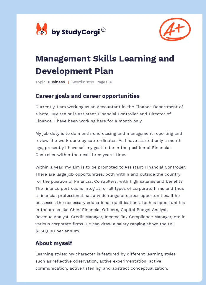 Management Skills Learning and Development Plan. Page 1
