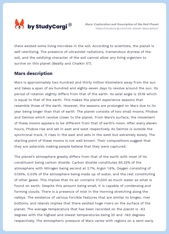 Mars: Exploration and Description of the Red Planet. Page 2