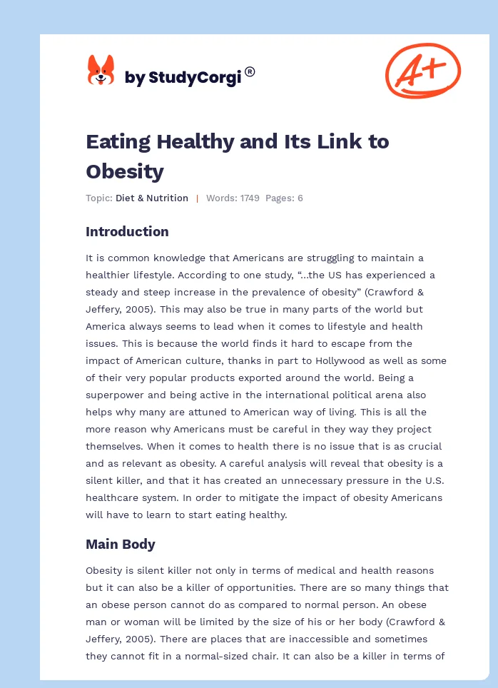 Eating Healthy and Its Link to Obesity. Page 1