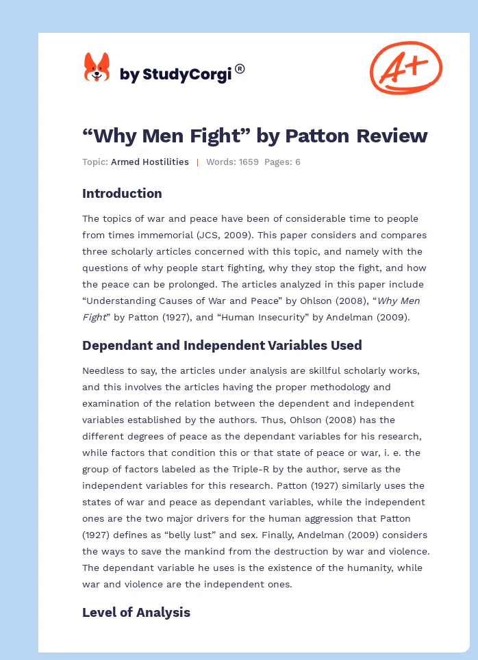 “Why Men Fight” by Patton Review. Page 1