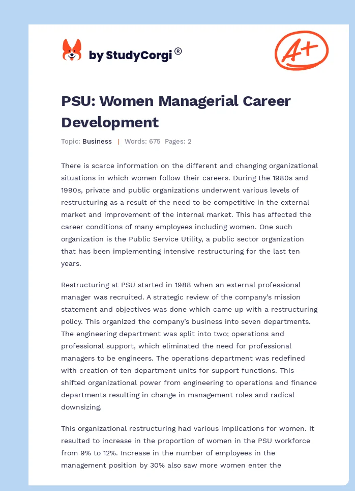 PSU: Women Managerial Career Development. Page 1
