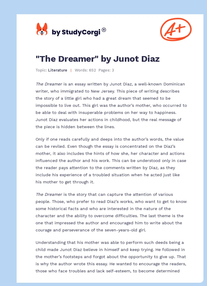 "The Dreamer" by Junot Diaz. Page 1