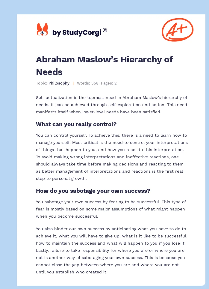 Abraham Maslow’s Hierarchy of Needs. Page 1
