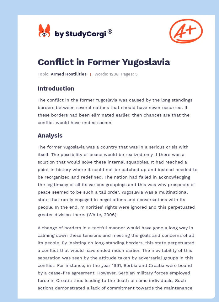 Conflict in Former Yugoslavia. Page 1