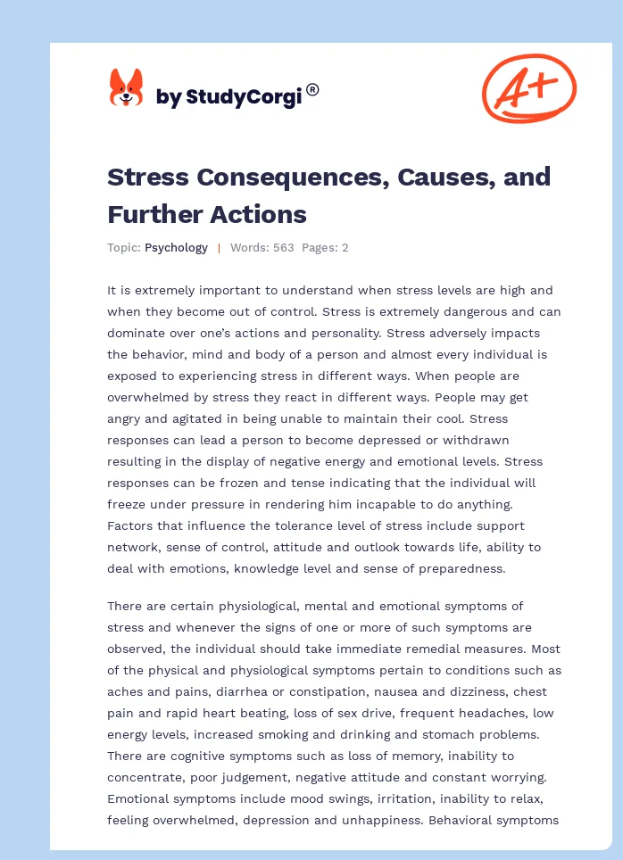 Stress Consequences, Causes, and Further Actions. Page 1