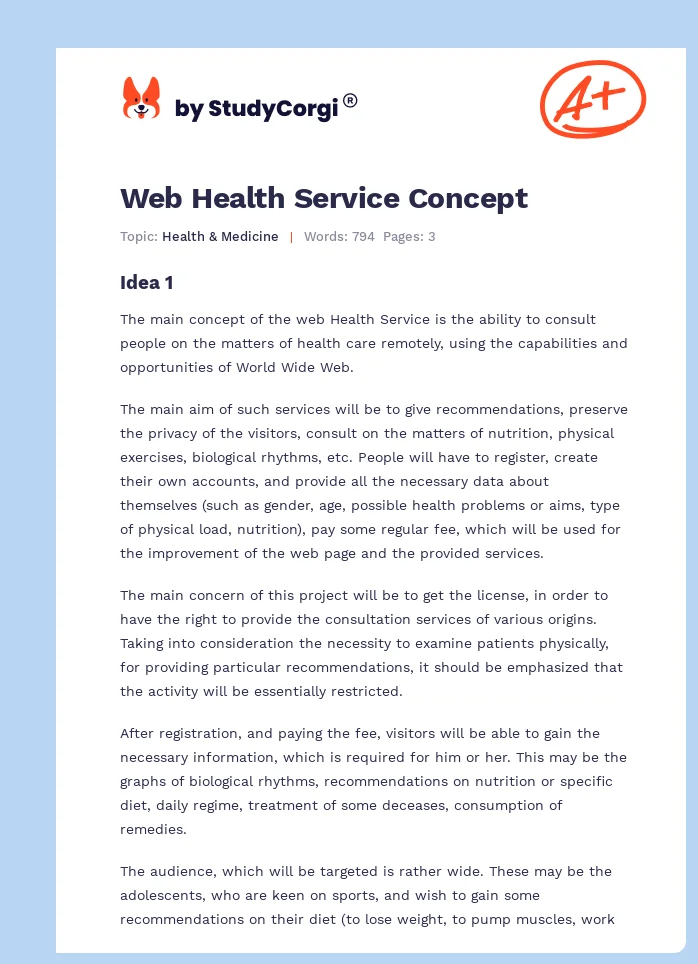Web Health Service Concept. Page 1